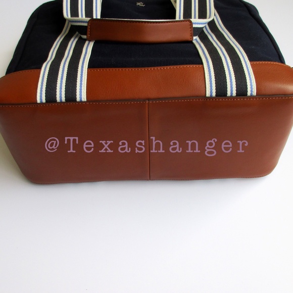 NWT Lauren Ralph Lauren Lora Stripe Detail Canvas Tote Bag Navy - Picture 16 of 16